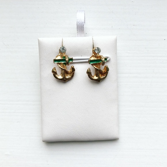 Vintage Jewelry - Vintage gold & green anchor stud earrings